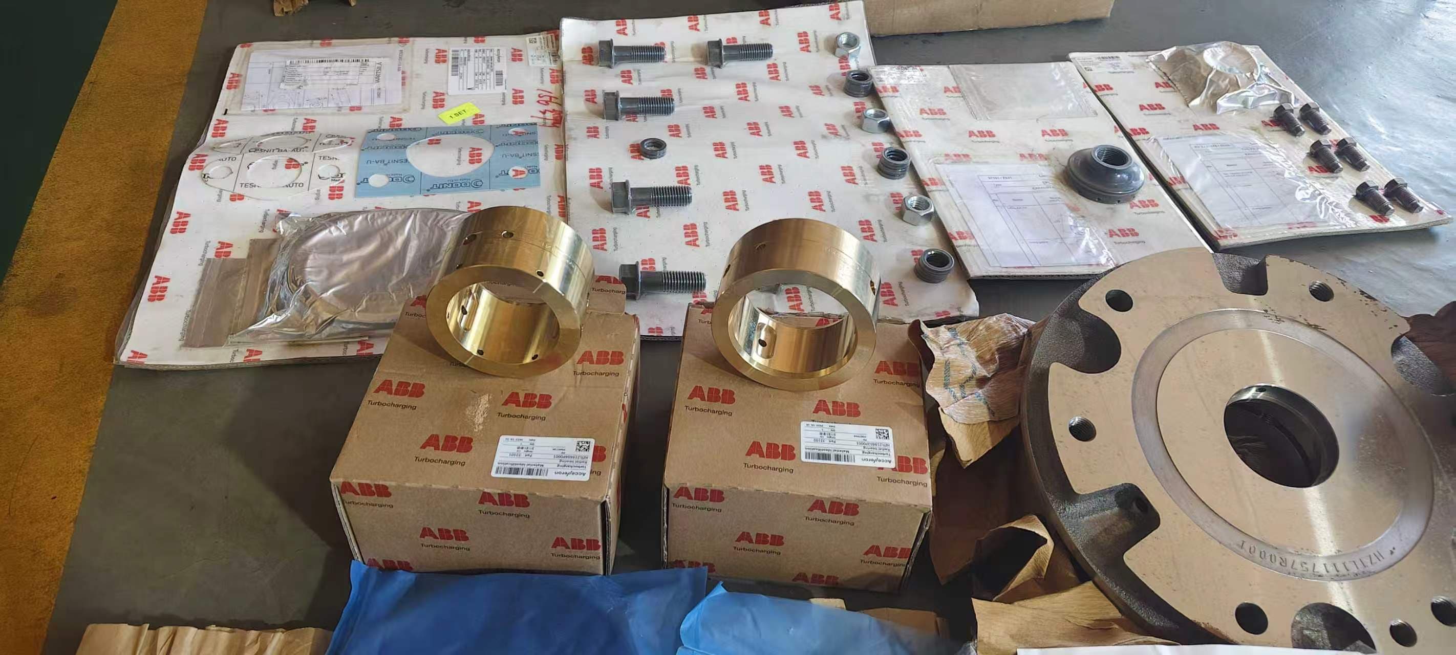 ABB OEM repair kits and turbocharger spare parts display