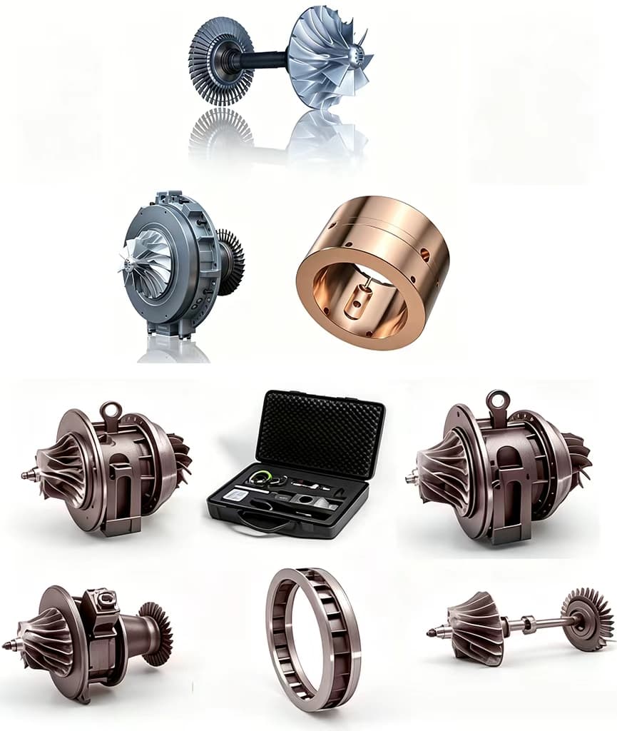 General turbocharger spare parts, rotor assembly and repair kit display